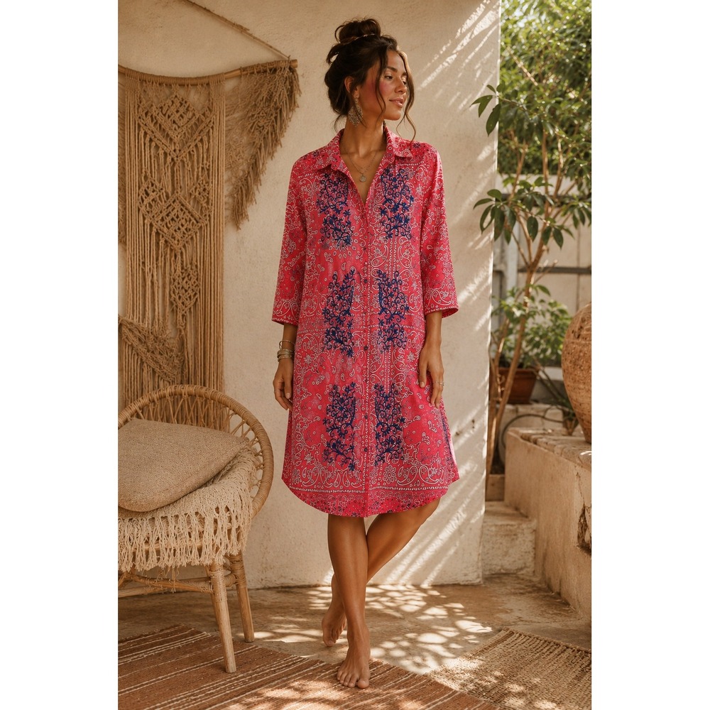 Mediterranean Festival Paisley Embroidered Dress Coastal Boho Euro Summer Size L